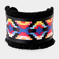 Embroidery Boho Pattern Tassel Trim Cuff Bracelet