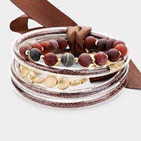 5PCS - Glitter Jelly Tube Semi Precious Ball Layered Bracelet