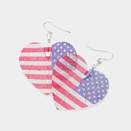 White Gold Dipped Sterling Silver Post Patriotic Heart Earrings