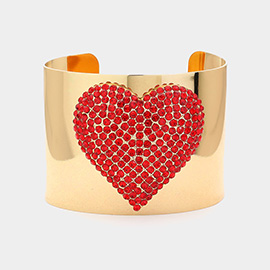 Embellished Rhinestone Heart Wide Cuff Bracelet