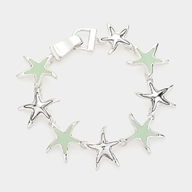Sea Glass Starfish Antique Metal Magnetic Link Bracelet