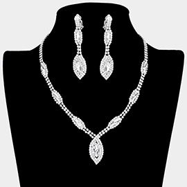 Marquise Crystal Rhinestone Drop Necklace Clip On Earring Set