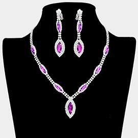 Marquise Crystal Rhinestone Drop Necklace Clip On Earring Set