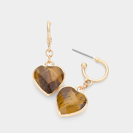 Semi Precious Natural Stone Heart Dangle Earrings