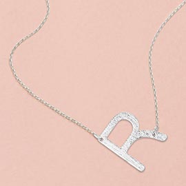 -R- White Gold Dipped Monogram Pendant Necklace