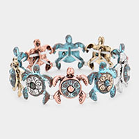 Burnished Metal Turtle Stretch Bracelet 
