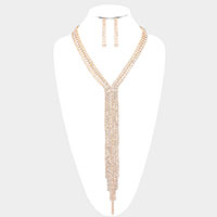 
Crystal Rhinestone Fringe Drop Evening Necklace 