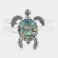 Abalone Turtle Antique Sliver Hinged Bracelet