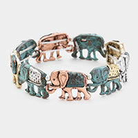 Antique Metal Elephant Stretch Bracelet 