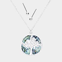 Abalone Stone Tree of Life Pendant Antique Silver Necklace