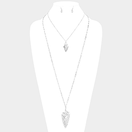 Hammered Metal Abstract Pendant Chain Long Necklace