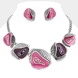 Colored Textured Metal Bib Collar Necklace