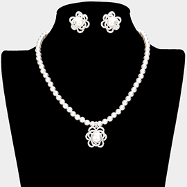 Pearl Rhinestone Flower Statement Necklace