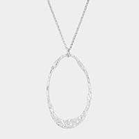 
Textured Metal Irregular Circle Pendant Long Necklace 
