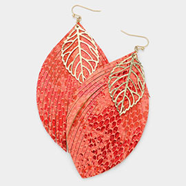 Reptile Pattern Faux Leather Metal Leaf Earrings