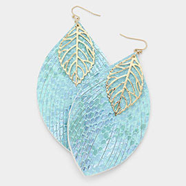 Reptile Pattern Faux Leather Metal Leaf Earrings
