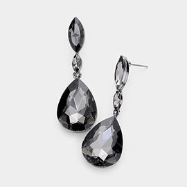 Double Marquise Stone Teardrop Link Dangle Evening Earrings