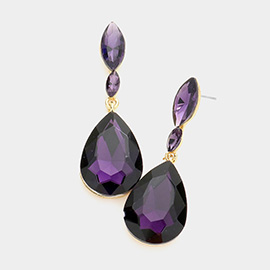 Double Marquise Stone Teardrop Link Dangle Evening Earrings