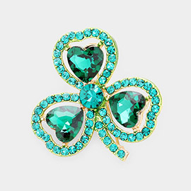 St. Patrick's Day Crystal Rhinestone Pave Clover Pin Brooch
