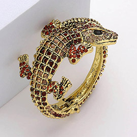 Crystal Rhinestone Crocodile/Alligator Embellished Evening Hinged Bracelet