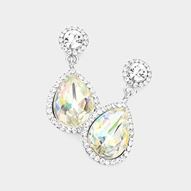 Rhinestone Trim Teardrop Crystal Evening Earrings