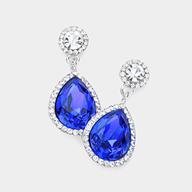 Rhinestone Trim Teardrop Crystal Evening Earrings