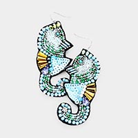 Multi Stone Sequin Seed Bead Seahorse Earrings 