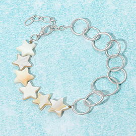 Mother of Pearl Star Open Circle Chain Link Bracelet