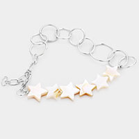 Mother of Pearl Star Open Circle Chain Link Bracelet 