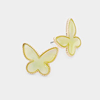 Gold Trim Mother of Pearl Butterfly Stud Earrings