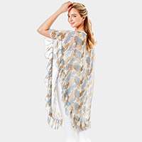 Tropical Leaf and Feather Half Ruffled Cover Up Poncho