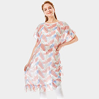 Tropical Leaf and Feather Half Ruffled Cover Up Poncho