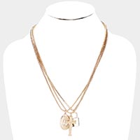 3PCS - Virgin Mary Cross Master Lock Pendant Metal Layered Necklace