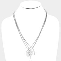 3PCS - Virgin Mary Cross Master Lock Pendant Metal Layered Necklace