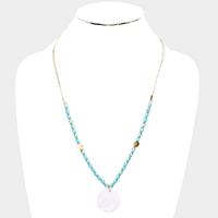 Mother of Pearl Pendant Faceted Beaded Adjustable Necklace 