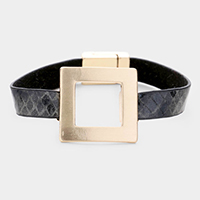 Open Square Metal Faux Leather Magnetic Bracelet