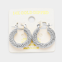 
14K Gold Dipped Textured Metal Huggie Hoop Pin Catch Earrings 