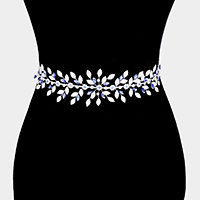 Marquise Crystal Floral Rhinestone Sash Ribbon Wedding Belt / Headband