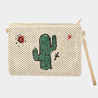 Cactus Print Straw Crossbody / Clutch Bag