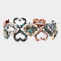 Patterned Metal Heart Stretch Bracelet 