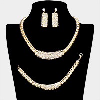 3PCS - Rhinestone Pave Metal Necklace Jewelry Set