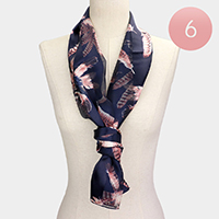 6PCS - Silk Feel Satin Stripe Feather Pattern Scarf