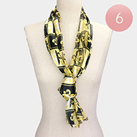6PCS - Silk Feel  Fleur De Lis Print Scarves