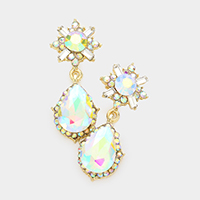 Teardrop Crystal Rhinestone Trim Dangle Evening Earrings