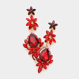 Marquise Stone Teardrop Floral Dangle Evening Earrings