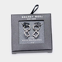 Secret_Box - 24K White Gold Dipped CZ Clover Drop Pin Catch Earrings 