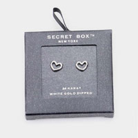 Secret_Box - 24K White Gold Dipped Heart Stud Earrings