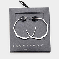 Secret Box _ White Gold Dipped Metal Angled Hoop Earrings
