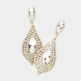 Marquise Stone Center Rhinestone Trim Evening Earrings