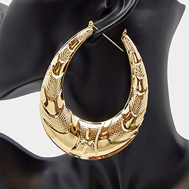Bold Abstract Textured Metal Hoop Pin Catch Earrings